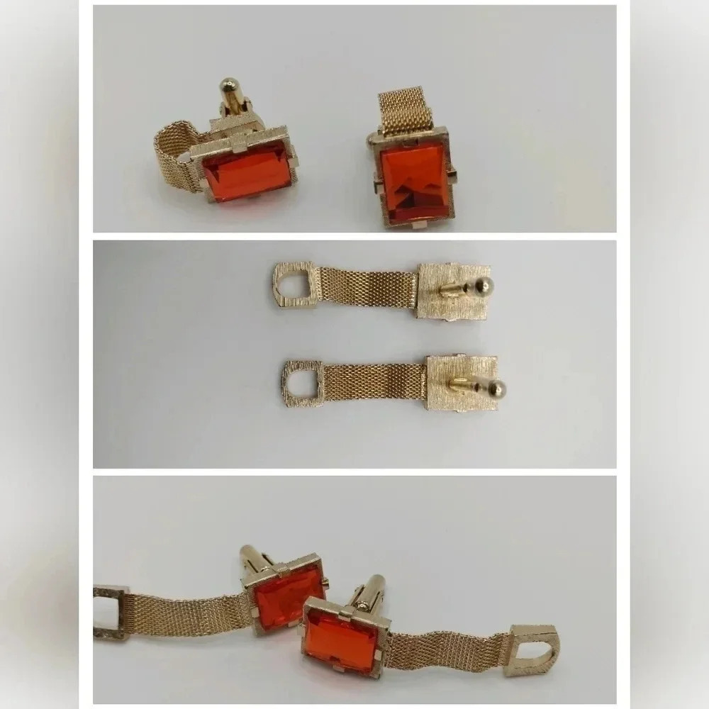 Set of Men's Gold Tone Orange Center Cufflinks Unbranded Wrap Around